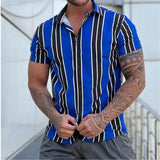 New Men's Shirt Fashion Stripes print Short Sleeve Shirt Summer Shirt Men Turn-down Collar Button Casual Shirt Men's Clothing aidase-shop