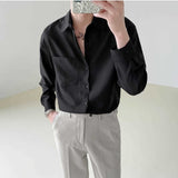 Spring New Senior Long Sleeve Button Down Shirts for Men Korean Fashion Loose Drape Solid Color All-match Men's Shirt Blouse aidase-shop