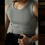 Casual Solid Knitted Tank Top Men Summer Fashion Ribbed Vest Mens Slim Fit Crew Neck Sleeveless Tops Man Clothes  Streetwear aidase-shop