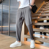 New Slim Fitting Thin Casual Suit Pants Men Loose Korean Fashion Large Drawstring Western Pants Summer Solid Color Trousers aidase-shop