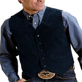 Aidase Men's Cow Leather Suit Waistcoat Steampunk Vest Western Cowboy Style S-XXXL aidase-shop