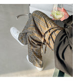 Spring Cotton Casual Pants Men Fashion Retro Oversized Plaid Pants Men Streetwear Loose Wide Leg Pants Mens Straight Trousers aidase-shop