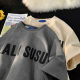 Letter Printing Half Sleeve T-shirt Man Loose Korean Fashion Raglan Sleeve Tops Oversized T Shirt Men Street Casual Tees aidase-shop