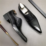 New Genuine Leather Men Dress Shoes Fashion Brogue Fashion Wedding Pointed Toe Lace Up Business Shoes Formal Black Party Shoe aidase-shop