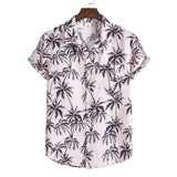 Mens Hawaiian Shirt Pink Palm Tree Print Casual Short Sleeve Button Down Shirts Summer Beach Aloha Shirt Men Chemise Homme XXXL aidase-shop