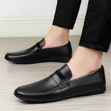 Black Genuine Leather Casual ShoesFor men Autumn Slip-on Loafers Soft Italian Style Flats Super Light Moccasins Plus Size 37-46 aidase-shop