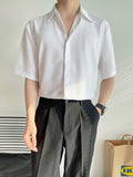 Aidase Summer Korean Fashion Blouses Office Men Casual Harajuku Ice Silk Short Sleeve Loose Oversize Solid Shirts Ins Smart Casual Tops aidase-shop