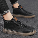 Trend Men's Casual Leather Shoes New Shoes for Men High-top Black Casual Male Sneakers Platform Ankle Boots Tênis Masculino aidase-shop