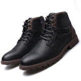 Leather Men Ankle Boots Plus Size High Top Shoes Outdoor Work Casual Shoes Motorcycle Military Combat Boots Fashion Autumn Brown aidase-shop