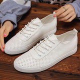 Summer Students Lace-up Sneakers Hollow Breathable Leisure Lazy Shoes Mens White Shoes Flat Shoes For Man aidase-shop
