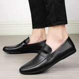 Black Genuine Leather Casual ShoesFor men Autumn Slip-on Loafers Soft Italian Style Flats Super Light Moccasins Plus Size 37-46 aidase-shop