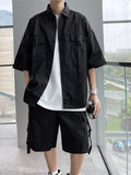 Functional Men Two-piece Suits Short-sleeved Buckle Shirt + Leisure Streamer Shorts 2pcs Men Women All-match Summer Trend Set