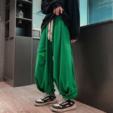 Green Waffle Lantern Pants Men Y2K Black Cargo Trousers Male Loose Casual Sweatpants Japanese Streetwear Hip Hop Pockets aidase-shop