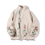 Flower Embroidered Jacket Men Fashion Black Beige Casual Jacket Mens Streetwear Loose Hip Hop Bomber Jacket Men Large Size M-5XL aidase-shop