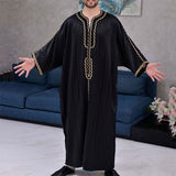 Muslim Men's Robe Middle East Ethnic Loose Casual V-Neck Mid Sleeve Retro Printing Muslim Men's Jumpsuit Summer M-4XL aidase-shop