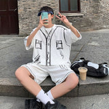 Men Cute Graffiti Sports Set Men Women's Summer Casual Workwear Ice Silk Short Sleeve T-shirt Shorts Two Piece Suits aidase-shop