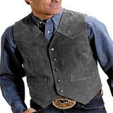 Aidase Men's Cow Leather Suit Waistcoat Steampunk Vest Western Cowboy Style S-XXXL aidase-shop