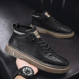 Trend Men's Casual Leather Shoes New Shoes for Men High-top Black Casual Male Sneakers Platform Ankle Boots Tênis Masculino aidase-shop