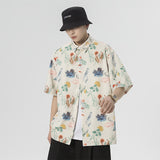 Aidase  Oversized  Spring Summer Flower Mens Loose and Versatile Trendy Shirt Couple Shirts Short Sleeve aidase-shop