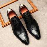 New Men's Bullock Style Leather Shoes Shoes Men Spring Autumn Handmade Leather Lace-Up British Formal Business Shoes 38-45 aidase-shop