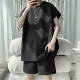 Summer Sets Men Fashion Short Sleeve T-shirt/Shorts Two Piece Men Korean Loose Pleated Sets Mens Short Sets Large Sizes M-5XL aidase-shop