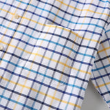 Men's 100% Cotton Long Sleeve Plaid Checkered Shirts Single Patch Pocket Standard-fit Button-down Striped Casual Oxford Shirt aidase-shop