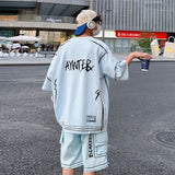 Men Cute Graffiti Sports Set Men Women's Summer Casual Workwear Ice Silk Short Sleeve T-shirt Shorts Two Piece Suits aidase-shop