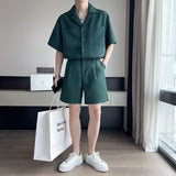 Summer Men's Solid Color Short Sleeve Shirt Shorts Sets New Fashion Casual Two Piece Suits Men's Basic Clothing aidase-shop