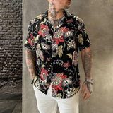 New Men's Shirt Fashion Stripes print Short Sleeve Shirt Summer Shirt Men Turn-down Collar Button Casual Shirt Men's Clothing aidase-shop