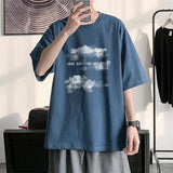 Summer  Short-Sleeved T-Shirt Men Women Harajuku Cloud Print Hong Kong Style Fifth Sleeve Tee Preppy Hip-Hop Simple Top aidase-shop