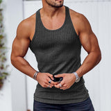 Casual Solid Color Woven Tank Tops Men Fashion Slim Fit Crew Neck Sleeveless Vest For Mens Sports Training Fitness Ribbed Tops aidase-shop