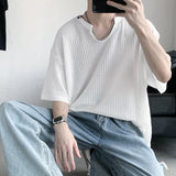 Summer Short-sleeved T-shirt Men Fashion Casual Oversized V-neck T-shirt Men Streetwear Loose Ice Silk Tshirt Mens Top M-2XL aidase-shop