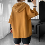 Summer Cotton Linen T-shirt Men Fashion Oversized Hooded Tshirts Mens Japanese Streetwear Hip-hop Loose Short Sleeve T Shirt Men aidase-shop