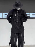 Techwear Shirts Men Darkwear Hip Hop Blouses Punk Black Long Sleeve Button Up Male Zipper Harajuku Japanese Streetwear aidase-shop