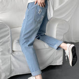 Men Pants Solid Color Ripped Mid Waist Casual Students Jeans for Daily Wear aidase-shop