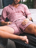 Fashion Men Two Piece Set Casual Cotton Linen Solid Loose Outfits Summer Half Sleeve V-Neck T-Shirt And Shorts Suits For Mens aidase-shop