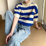 Luxury Knitting Texture Striped T Shirt Men Casual Streetwear O Neck Button Short-Sleeved Tees M-3XL Fashion Leisure aidase-shop