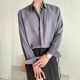 Aidase Summer Korean Fashion Blouses Office Men Casual Harajuku Ice Silk Short Sleeve Loose Oversize Solid Shirts Ins Smart Casual Tops aidase-shop