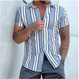 New Men's Shirt Fashion Stripes print Short Sleeve Shirt Summer Shirt Men Turn-down Collar Button Casual Shirt Men's Clothing aidase-shop