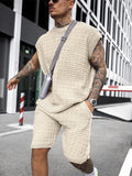 Streetwear Summer Men Fashion Outfits Knitted Solid Color Loose Two Piece Sets Mens Casual O Neck Pullover And Shorts Suits aidase-shop