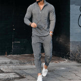 Aidase Men's Activewear Casual Half Zip Stand Collar Long Sleeve Pullover T-Shirt and Pant Set Men's Streetwear Solid Color 2 Piece Set aidase-shop