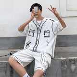 Men Cute Graffiti Sports Set Men Women's Summer Casual Workwear Ice Silk Short Sleeve T-shirt Shorts Two Piece Suits aidase-shop