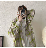 Casual Large Size Plaid Shirt Men's ins All-match Korean Style Loose Long Sleeve Youth Students' Fashionable Shirt Coat aidase-shop