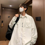 Corduroy Fabric Cargo Shirt Man Loose Long Sleeve Shirts Single Breasted Tops Streetwear Solid Blouses Y2k Work Coat aidase-shop