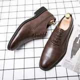 Oxfords Shoes for Men Brown Black Business Lace-up Pu Office  Brogue Dress Shoes Zapatos De Vestir Hombre Mens Shoes aidase-shop