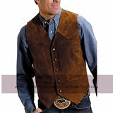 Aidase Men's Cow Leather Suit Waistcoat Steampunk Vest Western Cowboy Style S-XXXL aidase-shop