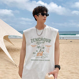 Sleeveless Tank Top Ins American Printed Men Loose T-shirt Beach Sports Casual Tops Male Summer New Cotton Round Neck Tees aidase-shop