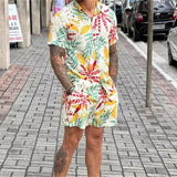 Vintage Geometric Printed Loose Suits Men 2023 Summer Short Sleeve Lapel Shirts And Shorts Two Piece Sets Mens Clothes Leisure aidase-shop