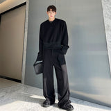 Casual Sports Suit Shoulder Pad Round Collar Pullover Sweatshirt Loose Straight Fold Pants Solid Color Two-piece Set aidase-shop