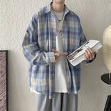 Casual Large Size Plaid Shirt Men's ins All-match Korean Style Loose Long Sleeve Youth Students' Fashionable Shirt Coat aidase-shop